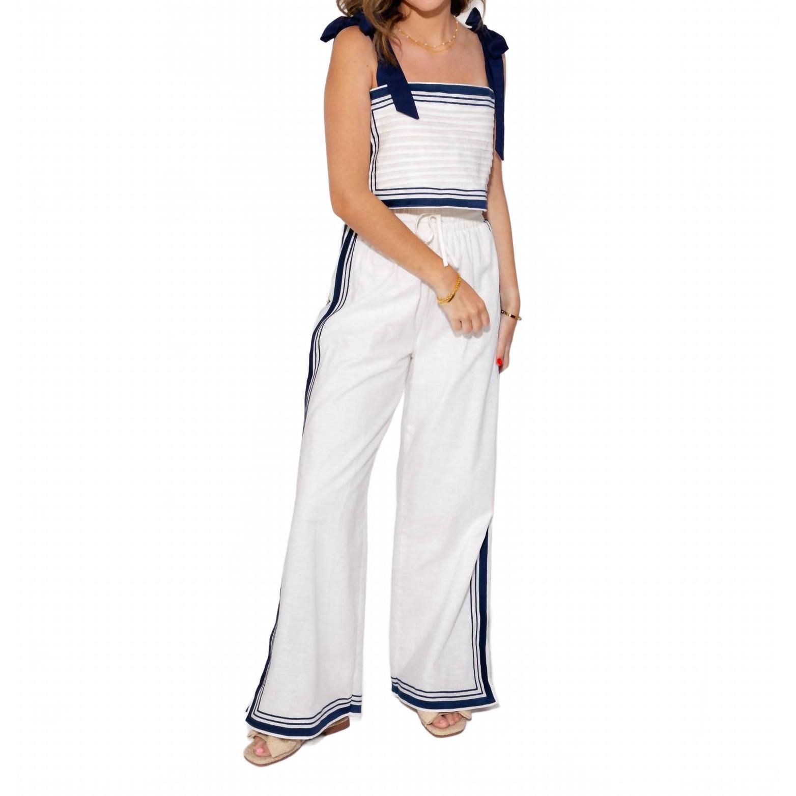 New Mable Sail Away Chevron Two Piece Linen Set In White
